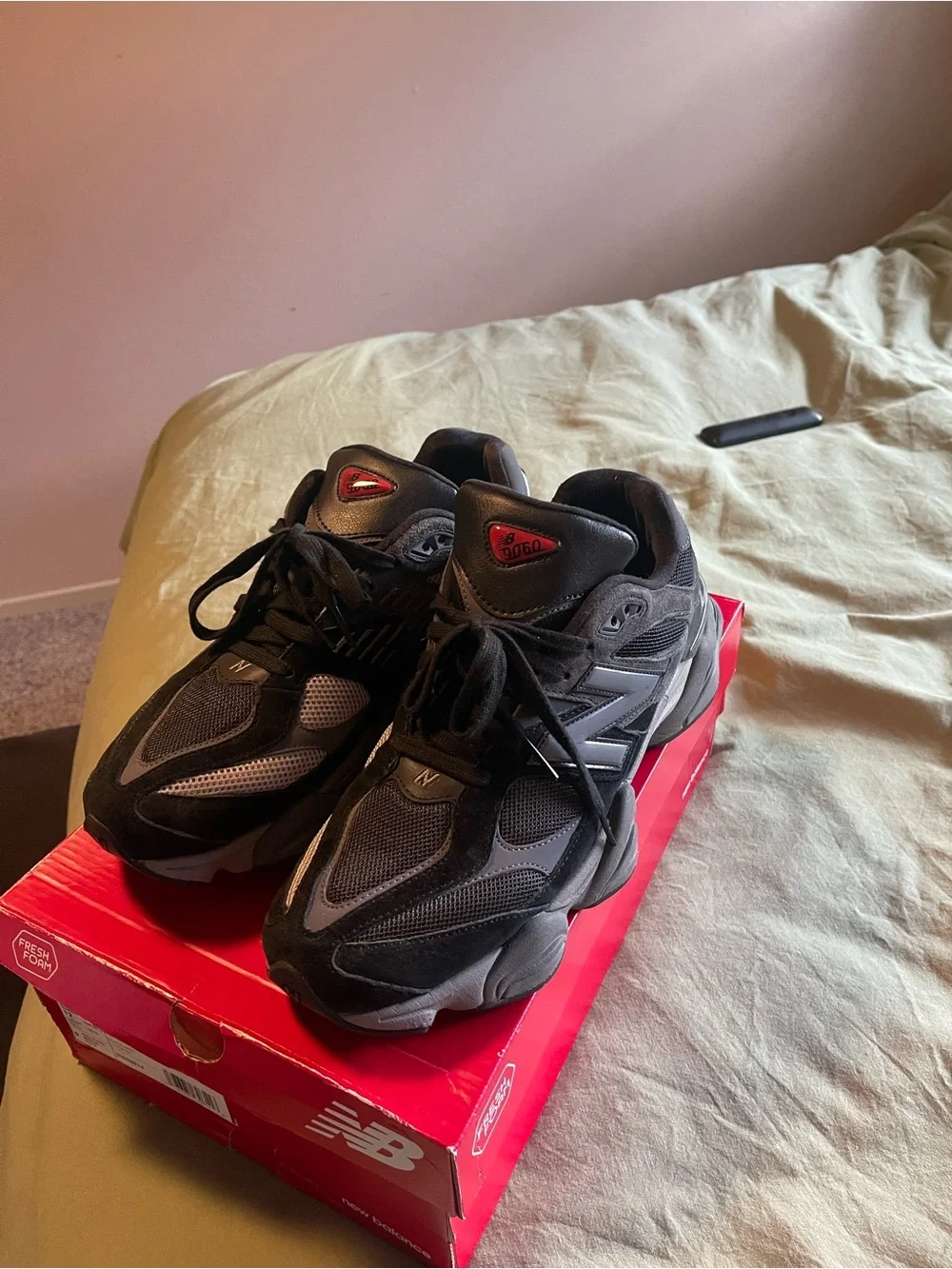 New Balance 9060 men’s Black and Red Athletic Sneakers